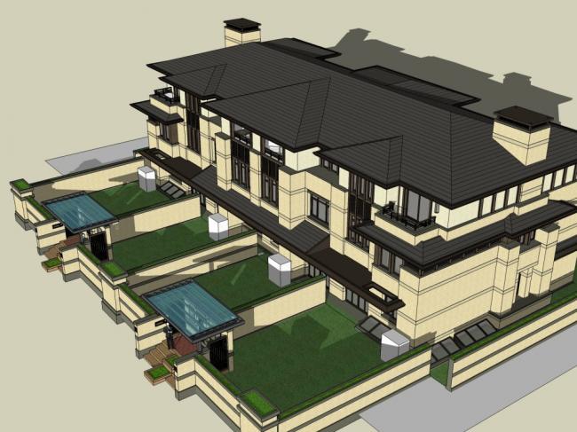 Sketchup别墅模型|联排别墅,古典风格 Sketchup别墅模型|联排别墅,古典风格