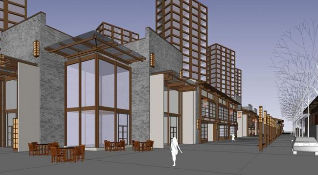 Sketchup商业模型|沿街商业,新中式风格 Sketchup商业模型|沿街商业,新中式风格