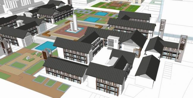 Sketchup商业模型|多层商业街,中式风格 Sketchup商业模型|多层商业街,中式风格