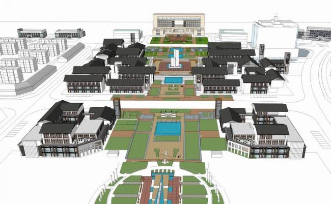 Sketchup商业模型|多层商业街,中式风格 Sketchup商业模型|多层商业街,中式风格