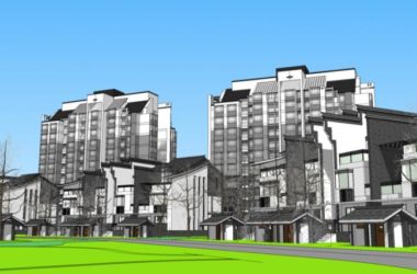 Sketchup住宅模型|徽派,新中式风格,康大花园小区,居住建筑-BIM建筑网