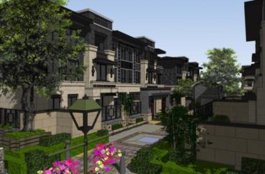 Sketchup住宅模型|多层住宅小区,中式风格,水景,庭院中心景观,别墅,居住建筑-BIM建筑网