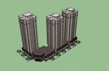 Sketchup住宅模型|高层住宅,小区,商业裙房,底层商业,居住建筑,古典风格-BIM建筑网