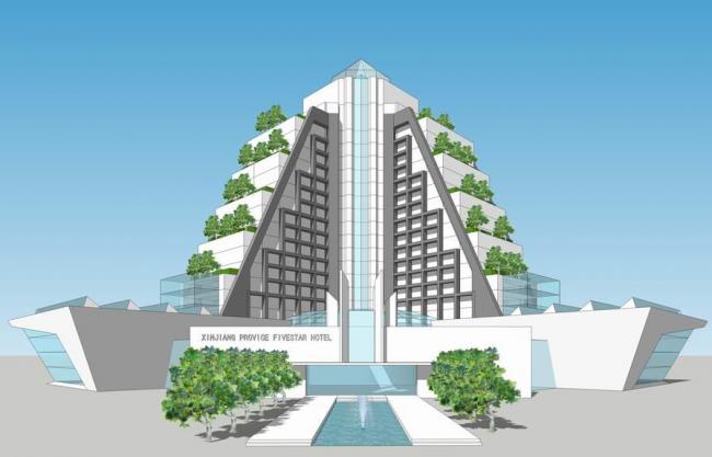 Sketchup酒店模型|高层梯形酒店,现代风格 Sketchup酒店模型|高层梯形酒店,现代风格