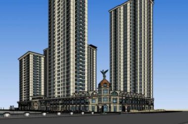 Sketchup住宅模型|高层住宅小区,入口,景观亭子,居住建筑,多层商场,商业裙房,底层商业,欧式,古典风格-BIM建筑网