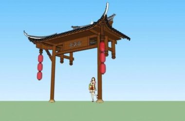 Sketchup素材模型|门头，入口，中式风格，建筑构件-BIM建筑网