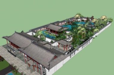 Sketchup景观模型|中式园林，景观，亭子，公园，水坝，多层-BIM建筑网