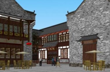 Sketchup商业模型|多层商业街，商场，中式风格-BIM建筑网