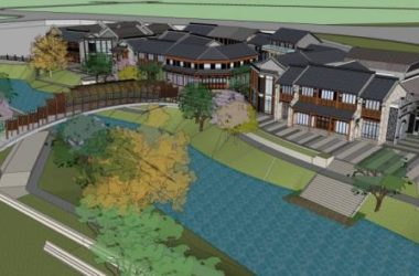 Sketchup商业模型|多层商业建筑，古镇，公园景观，桥，水坝，中式风格-BIM建筑网