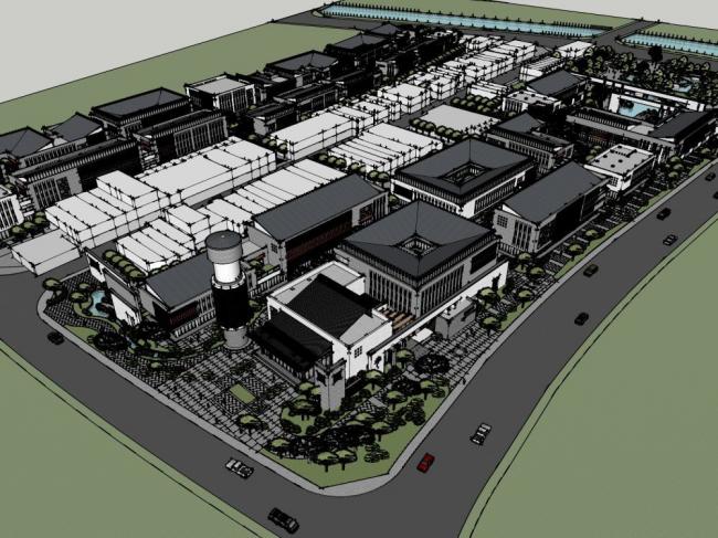 Sketchup商业模型|多层商业街,新中式风格 Sketchup商业模型|多层商业街,新中式风格