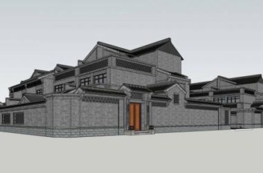 Sketchup住宅模型|院落,居住建筑,联排别墅,多层,中式风格,庭院别墅-BIM建筑网