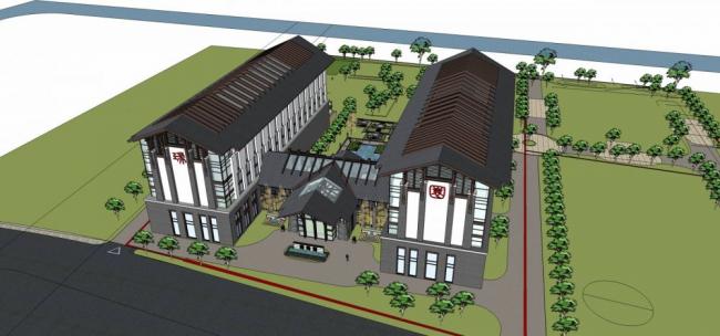 Sketchup酒店模型|多层酒店,中式风格 Sketchup酒店模型|多层酒店,中式风格