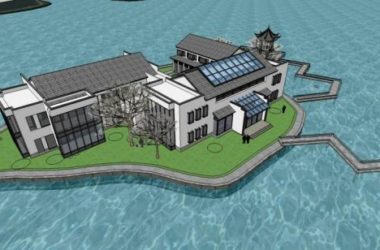 Sketchup商业模型|多层湖心会所，中式风格，滨水景观，亭子，商业建筑-BIM建筑网