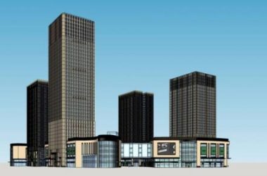 Sketchup综合体模型|重庆大坪龙湖时代天街,超高层综合体,酒店办公,商业裙房,现代风格-BIM建筑网