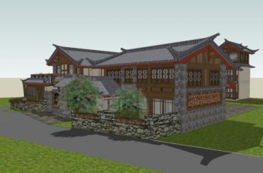 Sketchup酒店模型|多层住宅,中式风格,旅馆酒店,束河古镇仿古屋-BIM建筑网