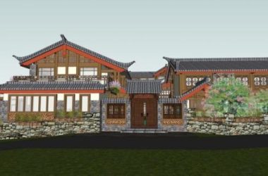 Sketchup住宅模型|多层住宅,中式风格,古镇草居,居住建筑-BIM建筑网