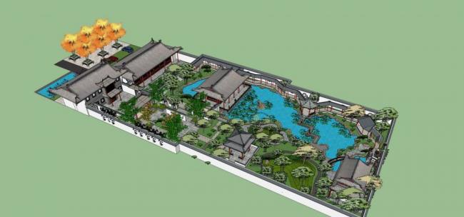 Sketchup景观模型|中式园林景观 Sketchup景观模型|中式园林景观