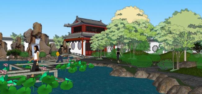 Sketchup景观模型|中式园林景观 Sketchup景观模型|中式园林景观