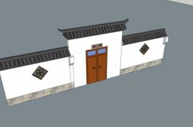 Sketchup素材模型|庭院大门，围墙，中式风格，素材-BIM建筑网