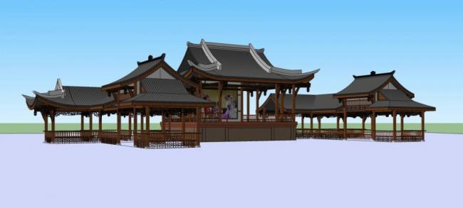 Sketchup古建筑模型|戏台,中式风格,古建 Sketchup古建筑模型|戏台,中式风格,古建