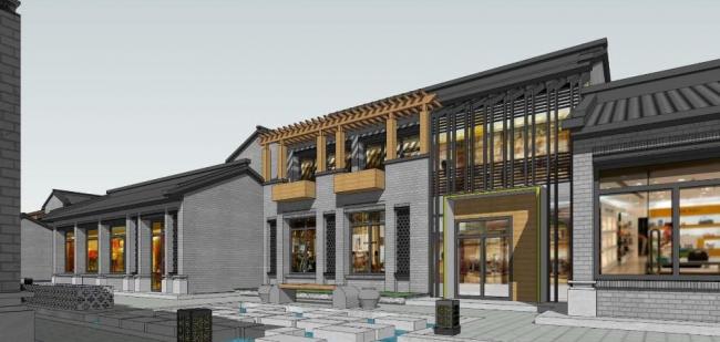 Sketchup商业模型|多层商业街,新中式风格 Sketchup商业模型|多层商业街,新中式风格