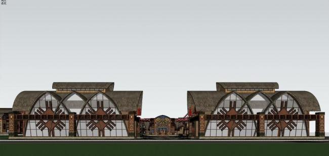 Sketchup商业模型|多层商业街,黎族风格 Sketchup商业模型|多层商业街,黎族风格