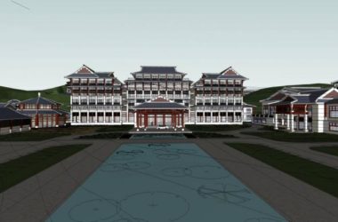 Sketchup酒店模型|信宜莲花山庄,多层酒店会所,中式风格-BIM建筑网