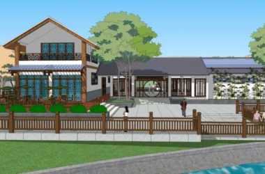 Sketchup酒店模型|商业建筑,多层旅馆酒店,新中式风格,庭院,景观-BIM建筑网