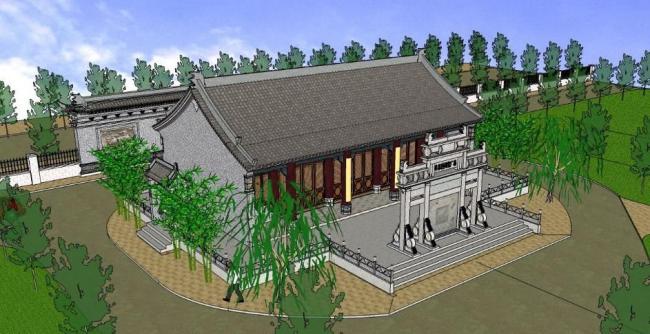 Sketchup古建筑模型|古建祠堂,中式风格 Sketchup古建筑模型|古建祠堂,中式风格
