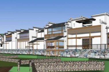 Sketchup酒店模型|徽派湖边休闲度假村,多层酒店,中式风格-BIM建筑网