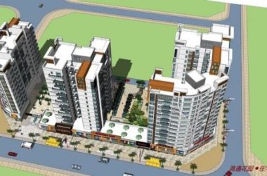 Sketchup住宅模型|高层住宅小区，居住建筑，底层商业，现代风格-BIM建筑网