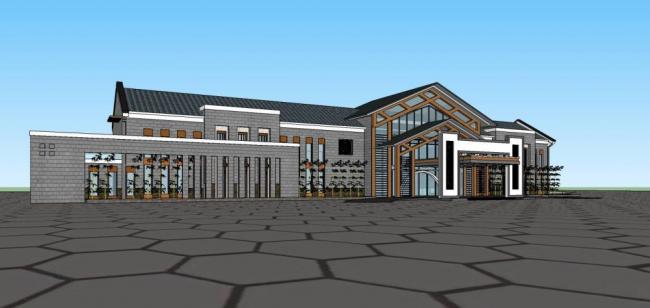 Sketchup商业模型|多层商业会所,中式风格 Sketchup商业模型|多层商业会所,中式风格