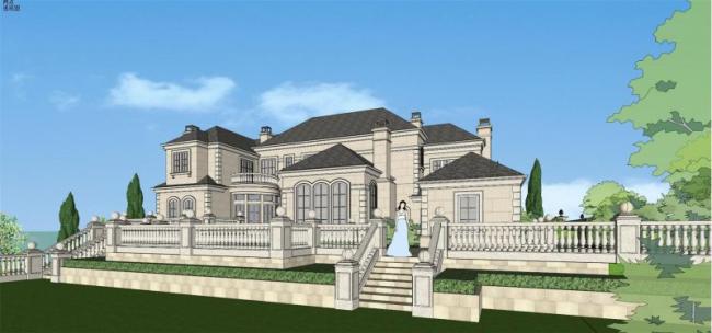 Sketchup别墅模型|独栋别墅,法式古典风格 Sketchup别墅模型|独栋别墅,法式古典风格