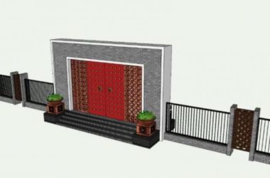 Sketchup素材模型|中式景墙大门,围墙,景观素材组件-BIM建筑网