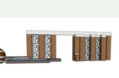 Sketchup素材模型|中式景墙大门,水池,景观素材组件-BIM建筑网