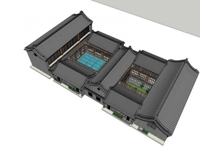 Sketchup住宅模型|多层四合院,中式风格 Sketchup住宅模型|多层四合院,中式风格
