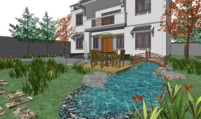 Sketchup景观模型|中式庭院景观 Sketchup景观模型|中式庭院景观