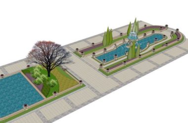 Sketchup景观模型|广场水景景观，现代风格-BIM建筑网