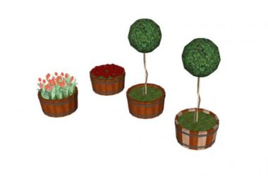 Sketchup素材模型|圆桶树池景观素材组件-BIM建筑网