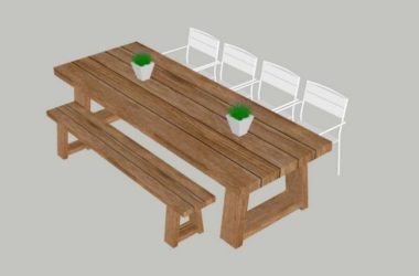 Sketchup素材模型|户外桌椅组合,公共椅公园椅长凳,现代素材组件-BIM建筑网