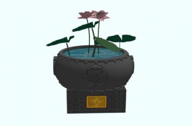 Sketchup素材模型|中式荷花景观水景小品素材组件-BIM建筑网