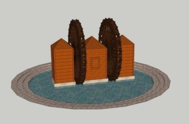 Sketchup素材模型|水车水景小品,景观素材组件-BIM建筑网