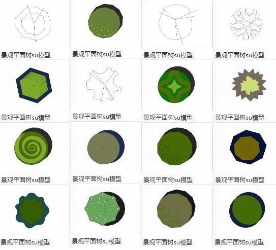 Sketchup素材模型|景观平面树植物素材组件 Sketchup素材模型|景观平面树植物素材组件