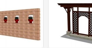 Sketchup素材模型|景墙,花钵,现代风格,素材组件-BIM建筑网
