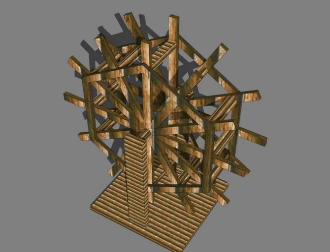 Sketchup素材模型|木制水车景观素材组件 Sketchup素材模型|木制水车景观素材组件