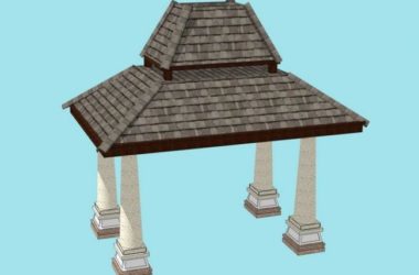 Sketchup小品模型|东南亚风格凉亭,小品,景观素材组件-BIM建筑网