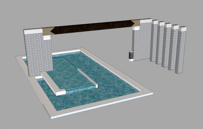 Sketchup素材模型|水池景墙景观素材组件 Sketchup素材模型|水池景墙景观素材组件