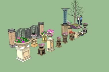 Sketchup素材模型|欧式花钵组件素材-BIM建筑网