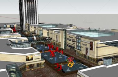 Sketchup综合体模型|多高层混合综合体,多层商业街,水景,高层公寓,现代风格-BIM建筑网