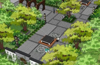 Sketchup景观模型|住宅景观,小区景观,中式风格-BIM建筑网
